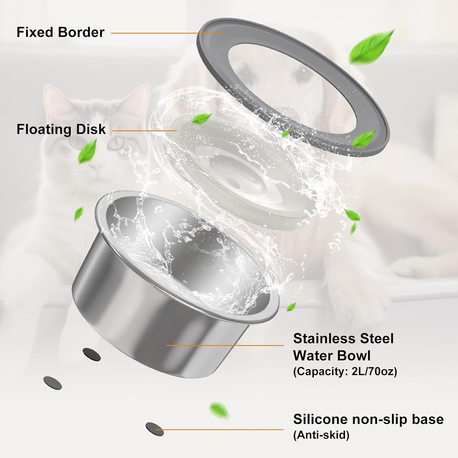 Stainless Steel No Spill Dog Water Bowl, 2L R4595