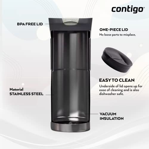 Contigo Byron Snapseal Travel Mug, Stainless Steel, 590ml, Black I34141