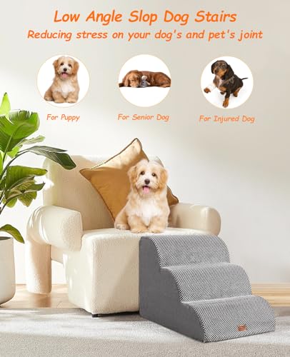 3 Step Dog Stairs for Small Dogs, Non-Slip Pet Ramp for Bed and Couch E416715