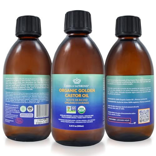 QUEEN OF THE THRONES Organic Golden Castor Oil for Hair, Skin & Nails, USDA Certified, 8.4oz Z8457