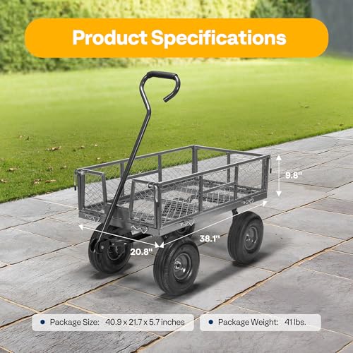VIVOHOME Heavy Duty 880 Lbs Mesh Steel Folding Garden Cart Wagon with Removable Sides H820787