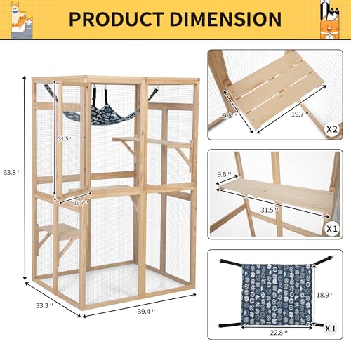 Wooden Catio Outdoor Cat Enclosure with Window Access (Black) D5959