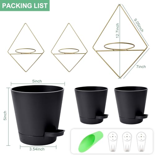 3 Sets Black Hanging Wall Planters for Indoor Plants with Self-Watering H953230