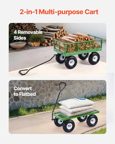 VEVOR 900 Lbs Heavy Duty Steel Garden Cart with 10" Tires and Removable Sides J262