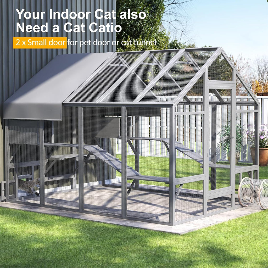 Large Cat Catio Outdoor Enclosure with 7 Platforms, 2 Resting Boxes and 2 Bridges I159325