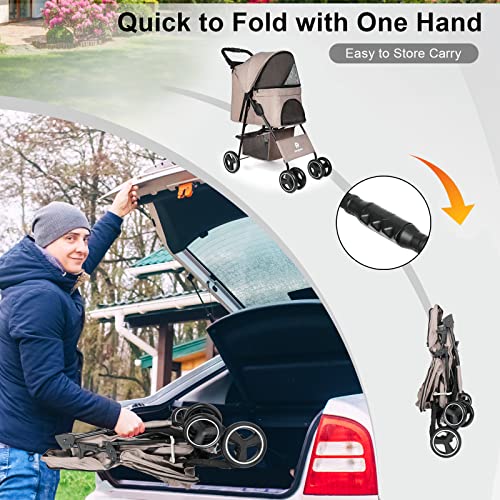 Dog Stroller with Storage Basket for Small Medium Dogs Cats, Navy Blue A331763