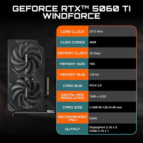 GIGABYTE GeForce RTX 5060 Ti Gaming OC 16G Graphics Card, 16GB GDDR7, WINDFORCE Cooling I122