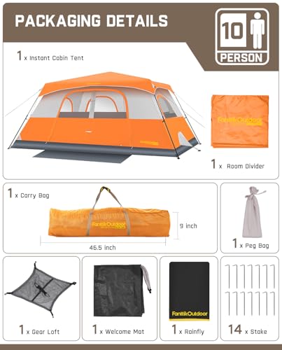 Fanttik Outdoor Camping Tent 4/6/8/10 Person Instant Cabin with Rainfly & Carry Bag G367