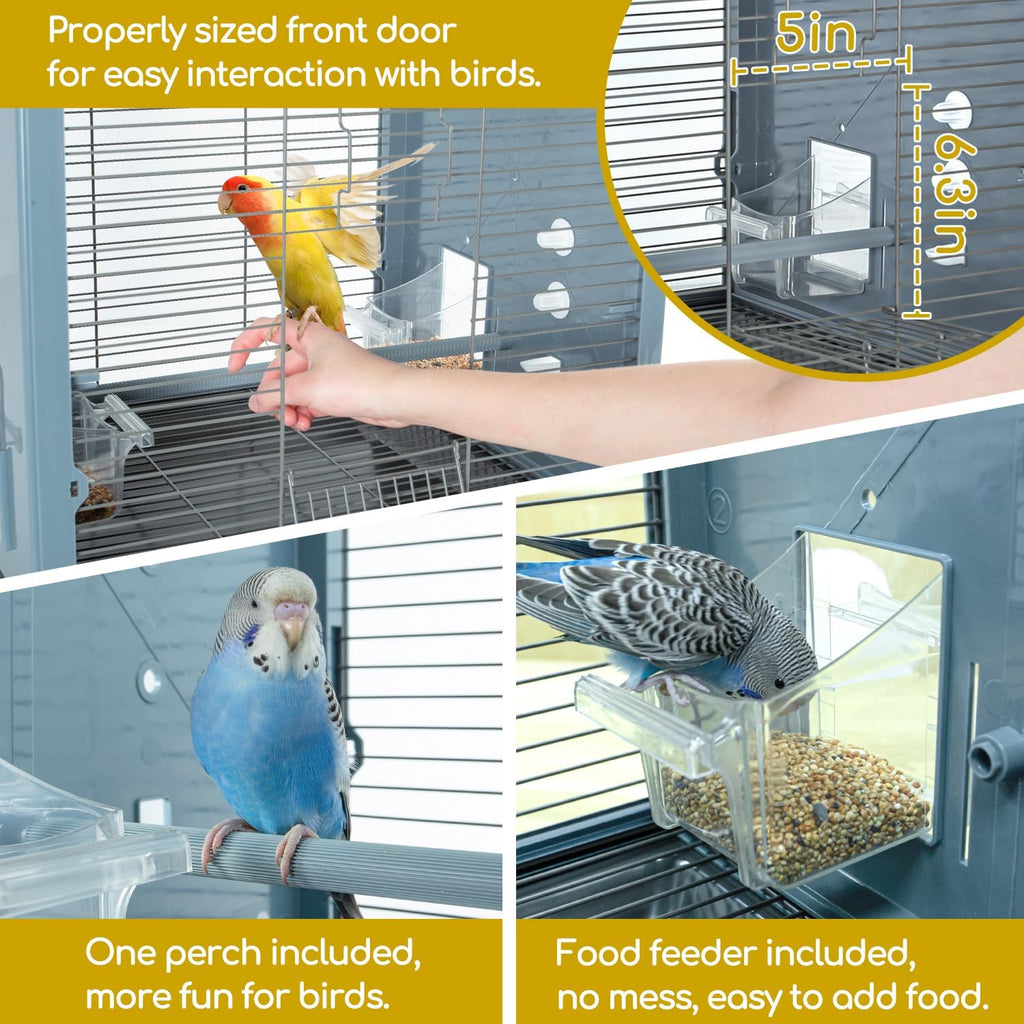 OIIBO Acrylic Bird Cage 25 Inch Rolling with Perch for Parrots Z921411