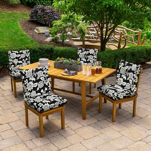 Arden Outdoor Plush Tufted Dining Chair Cushion, 21 x 40, Black Cabana Stripe I23003