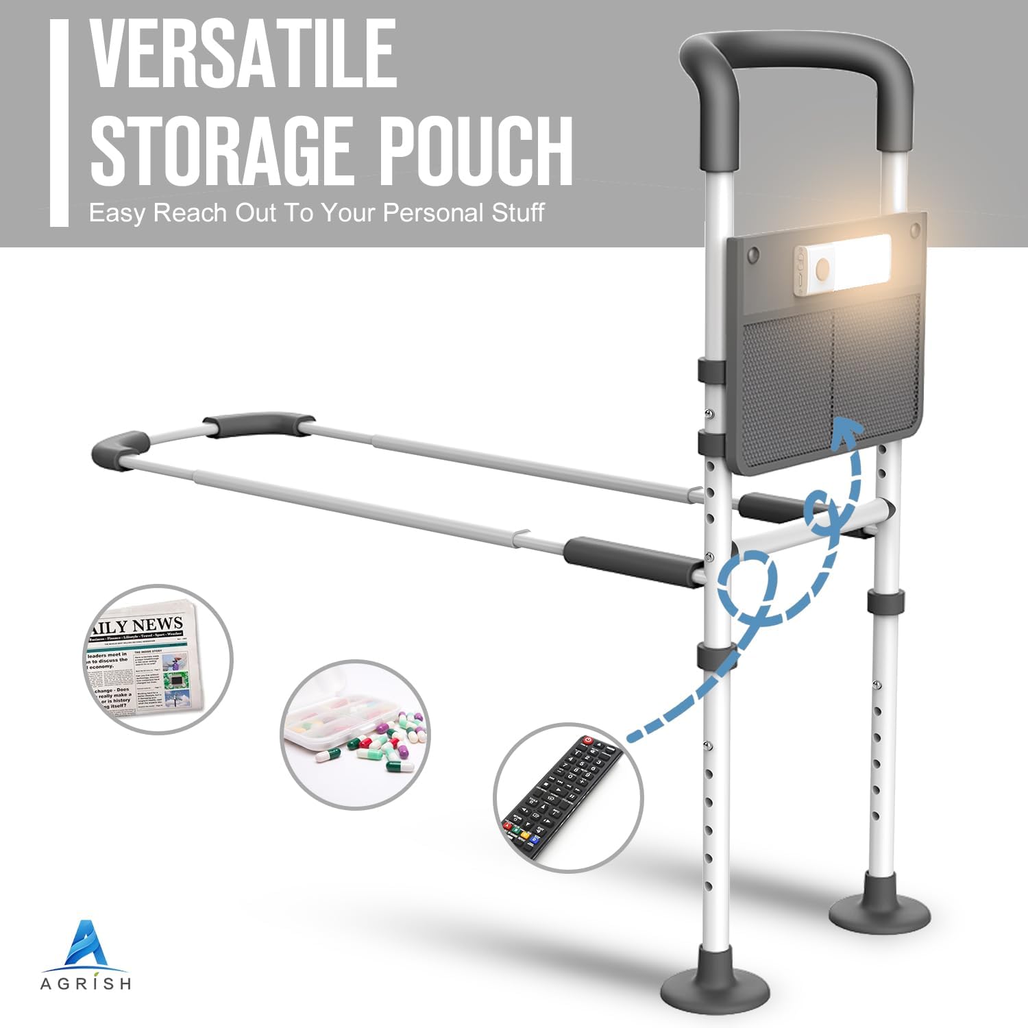 Bed Rails for Elderly Adults with Motion Light & Storage Pouch M579424