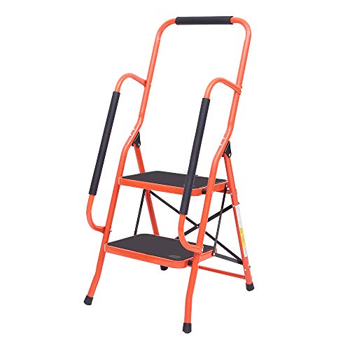 LUISLADDERS 2 Step Ladder with Handrails, Folding Step Stool with Widened Anti-Slip Pedal, 500lbs Lightweight Step Ladder 2 Step Folding, Multi-use for Home Kitchen Pantry Office, Black