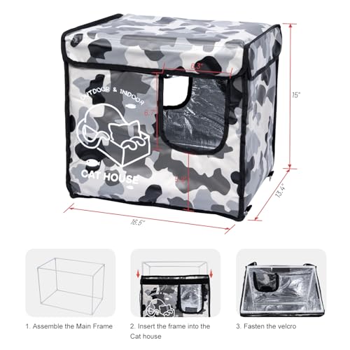 Cat House Outdoor Insulated Waterproof Feral Cat Shelter with Escape Door T566