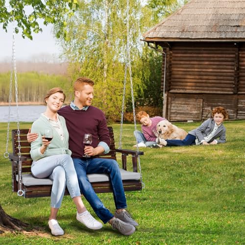 VINGLI Heavy Duty 880 LBS Patio Wooden Porch Swing with Extra Cushion, 5 FT Y211