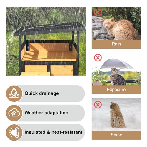 Outdoor Cat House Weatherproof Two Story Feral Cat Shelter with Escape Door G358954