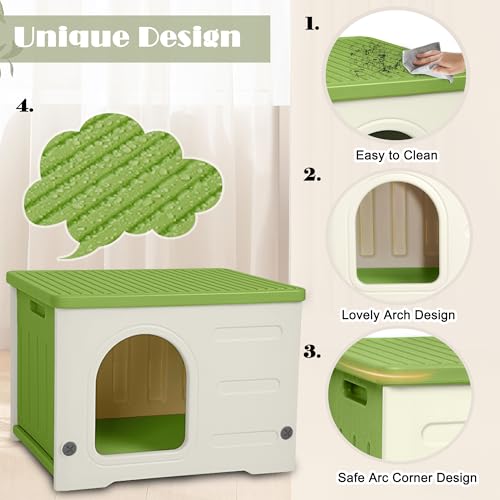 Plastic Cat House for Outdoor Indoor Use, Stackable, Insulated, Waterproof - Green C65779