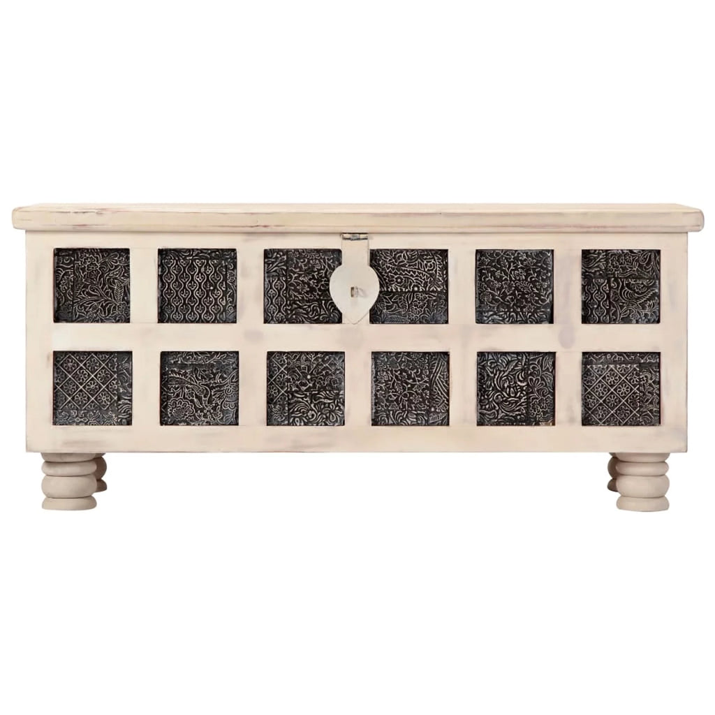 Dcenta Storage Chest Acacia Wood Blanket Box White B600041