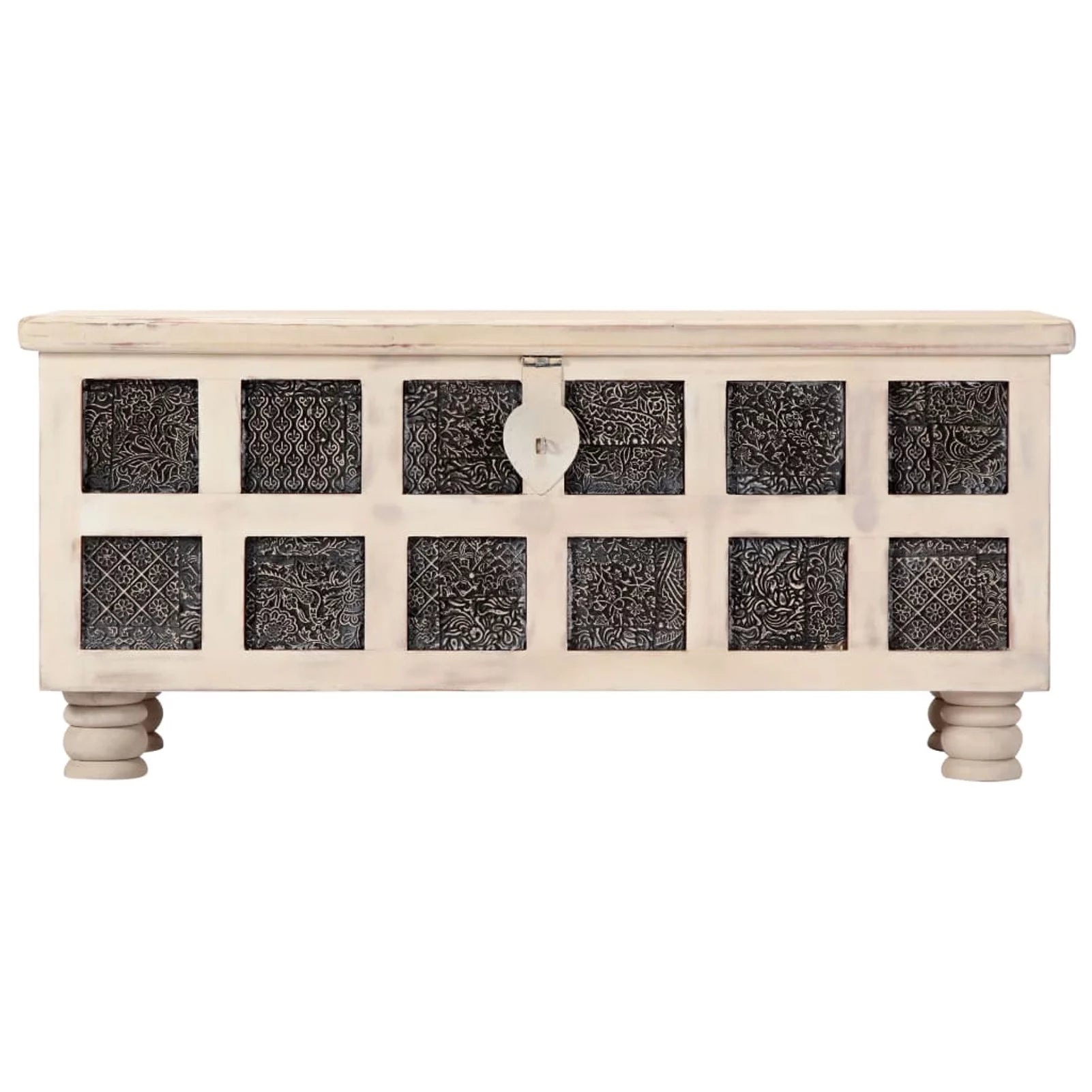Dcenta Storage Chest Acacia Wood Blanket Box White B600041