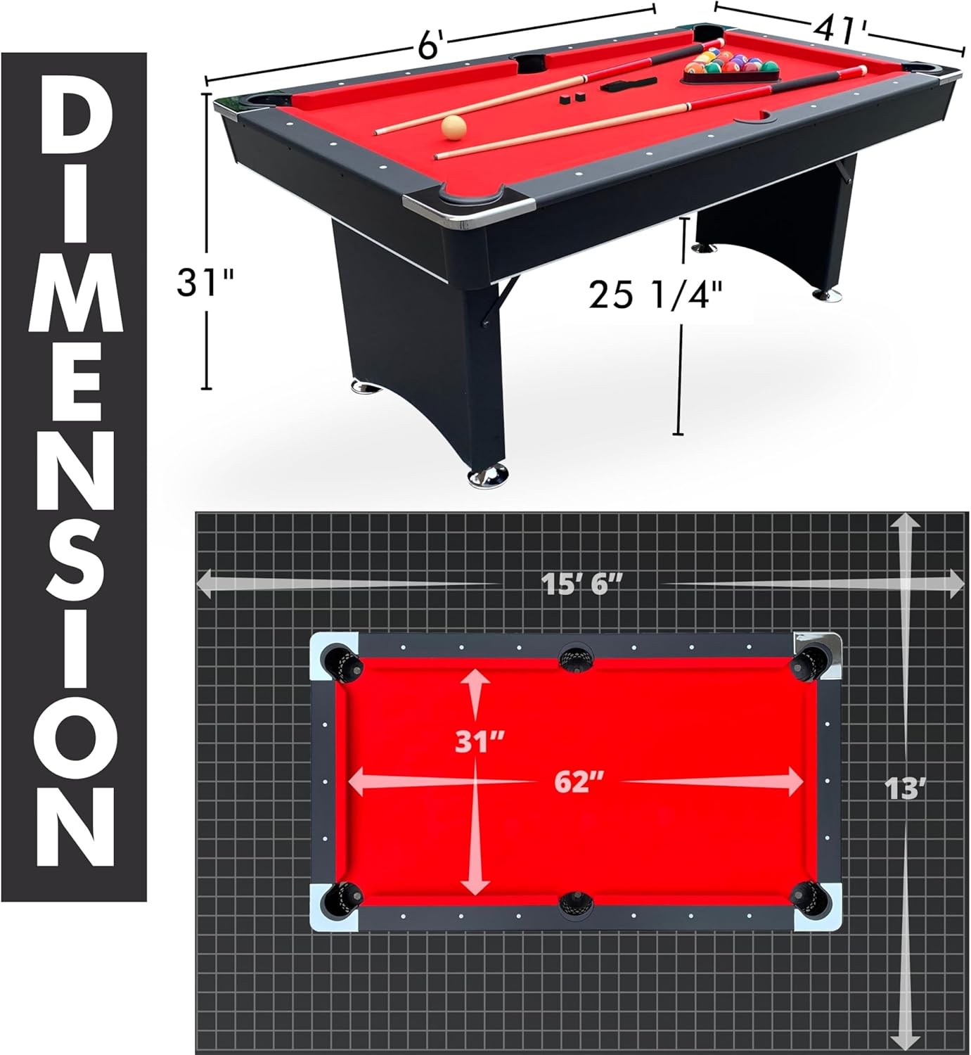 6 FT Portable Pool Table Set with Accessories A7971