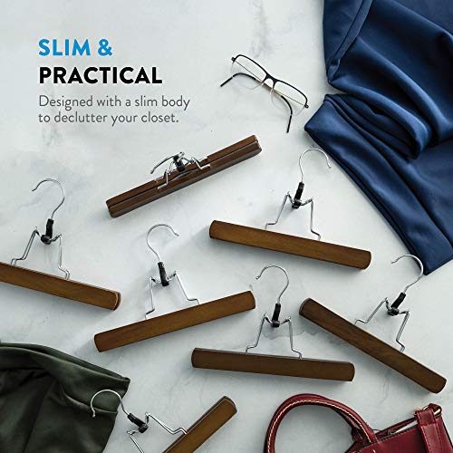 ZOBER Wooden Pants Hangers with Clips 20 Pack Non Slip Skirt Hangers D621003