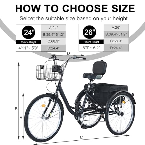 Upgraded Adult Tricycle, 7 Speed, 26 Inch with Front & Rear Baskets X482206