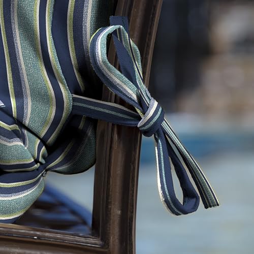 Arden Outdoor Plush Tufted Dining Chair Cushion, 21 x 40, Black Cabana Stripe I23003