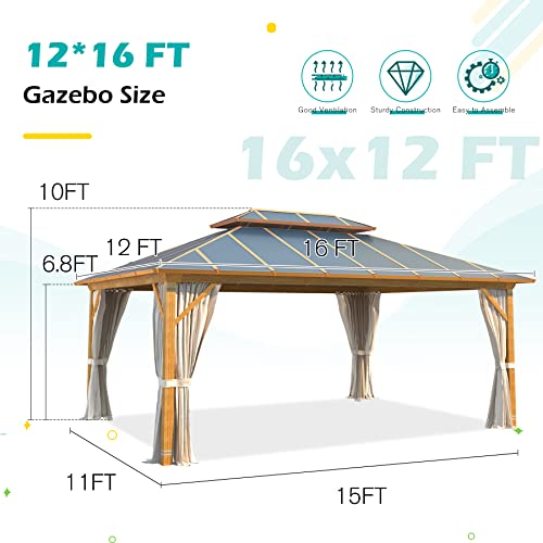 YOLENY 10' x 12' Hardtop Gazebo with Galvanized Steel Double Roof, Netting and Curtains Y84317