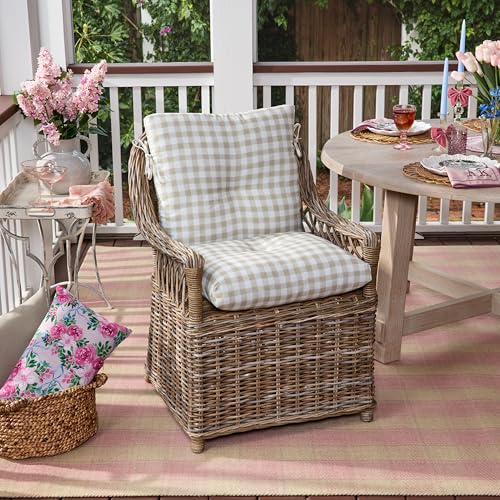 Arden Outdoor Plush Tufted Dining Chair Cushion, 21 x 40, Black Cabana Stripe I23003