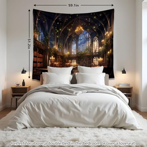 QGHOT Medieval Bookshelf Tapestry Vintage Library Wall Hanging P36533