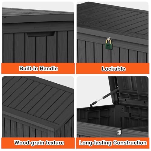 260 Gallon UV Resistant Outdoor Storage Box, Lockable Resin Deck Box, Gray E1034