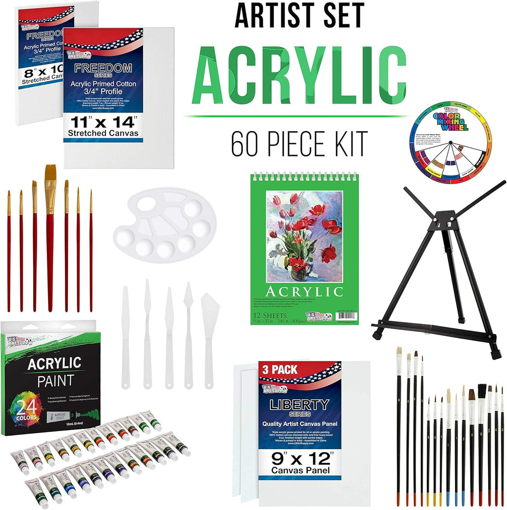 U.S Art Supply 87-Piece Deluxe Acrylic Painting Set with Aluminum Tabletop Easel R939