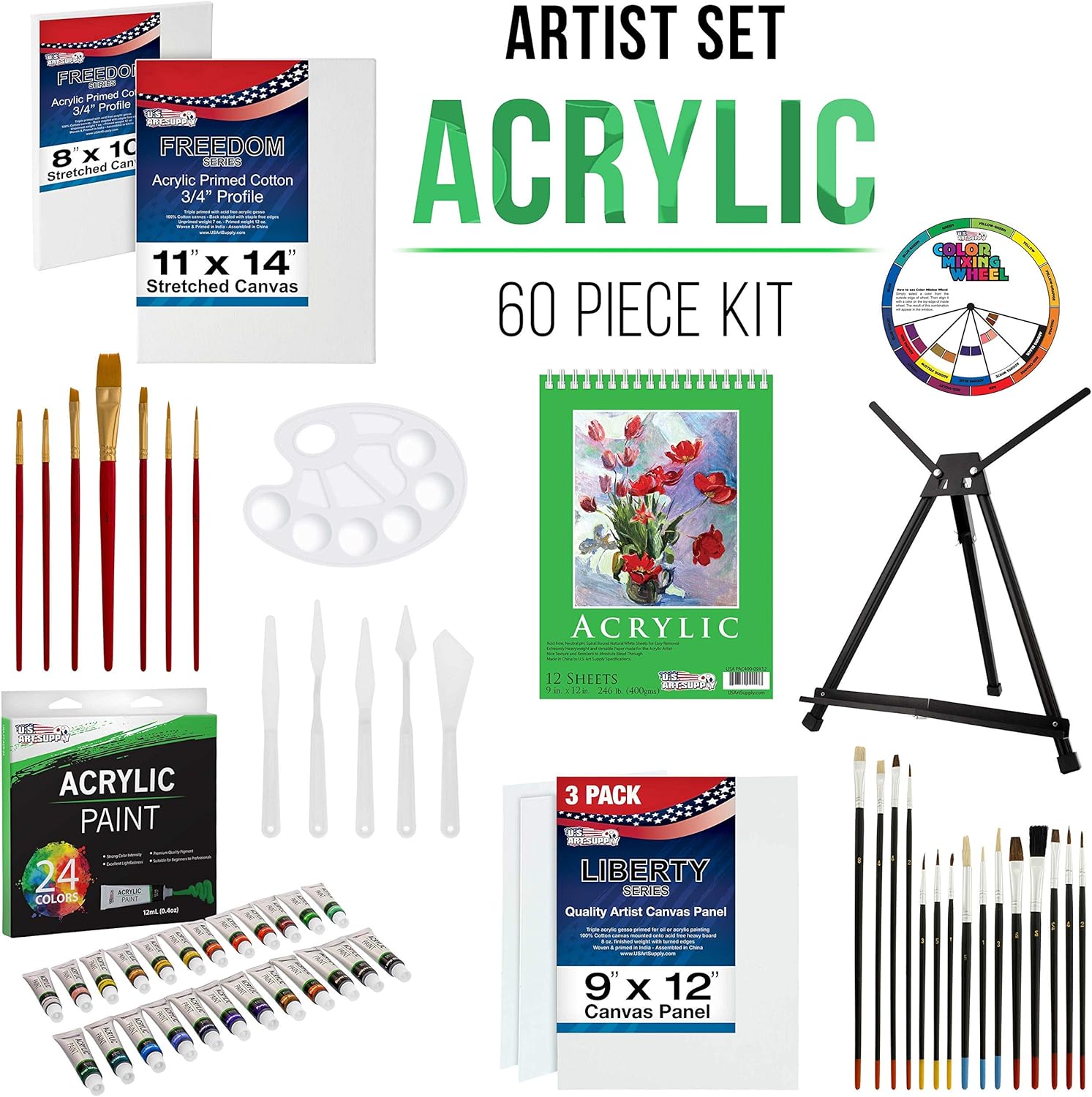 U.S Art Supply 87-Piece Deluxe Acrylic Painting Set with Aluminum Tabletop Easel R939