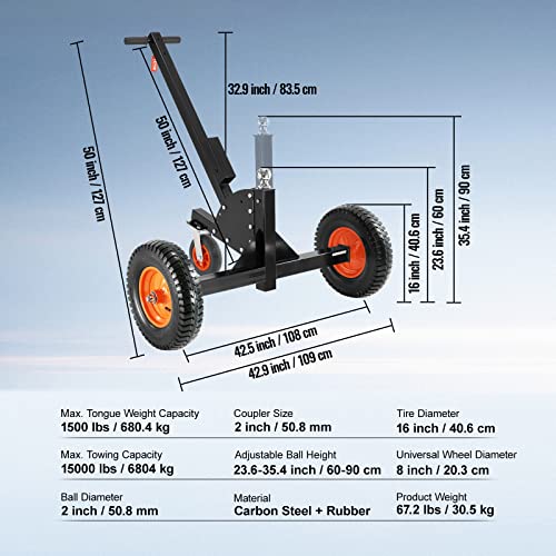 VEVOR Adjustable Trailer Dolly with 1-7/8" Hitch Ball and 10" Solid Tires C976