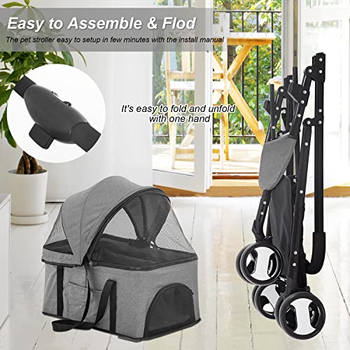 BestPet 3-in-1 Pet Stroller for Small Dogs Cats, Folding Lightweight Travel with Detachable Carrier, Black U7554