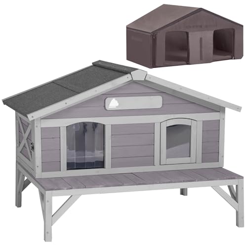 Aivituvin Cat House with Insulated Liner, Large Heated Feral Cats Shelter, Weatherproof Cat Condos for Outdoor Indoor Cats