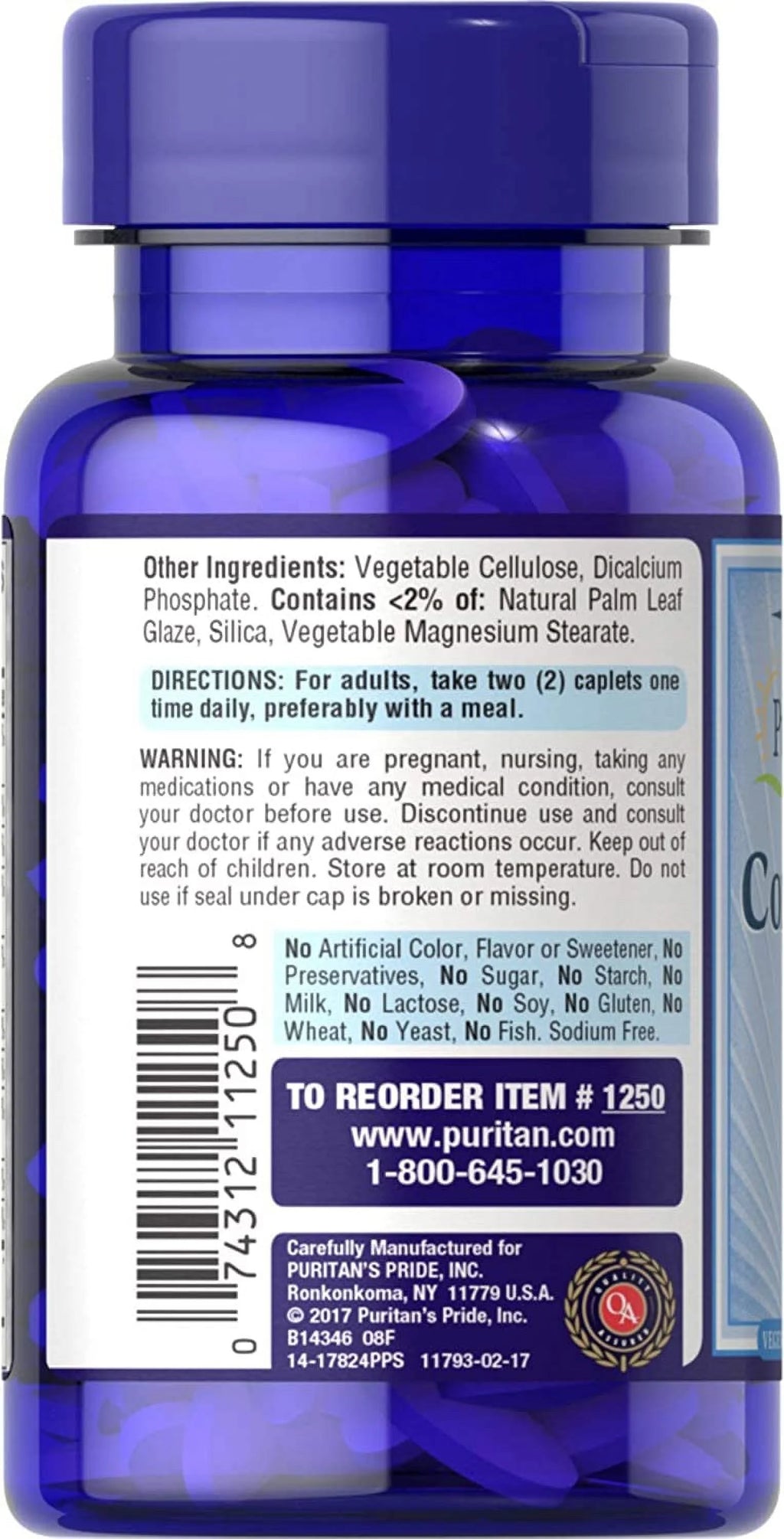 Puritan's Pride Complete B Vitamin B Complex, 100 Caplets D87729