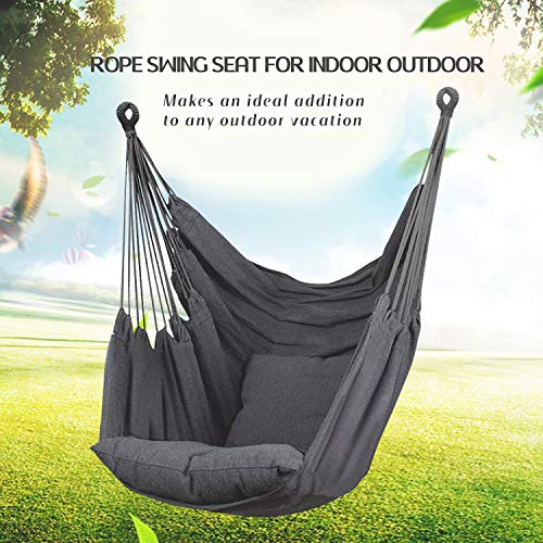 Hommtina Hammock Chair Hanging Rope Swing, Max 300 Lbs, Dark Gray W16807