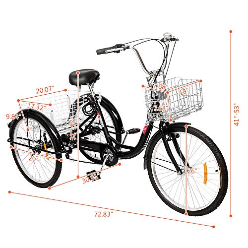 PEXMOR Adult Tricycle 7 Speed, 24/26 Inch 3 Wheel Bike with Baskets V3858