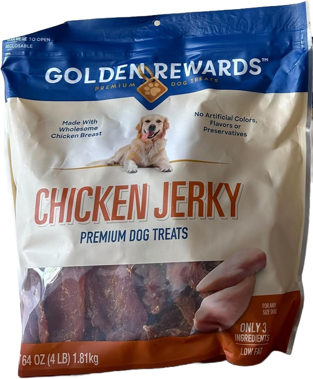 Golden Rewards Premium Dog Treats Chicken Jerky - 64 Oz