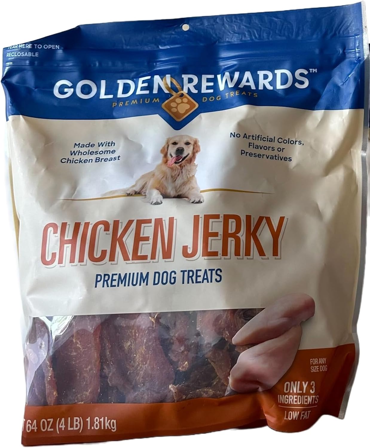 Golden Rewards Premium Dog Treats Chicken Jerky - 64 Oz