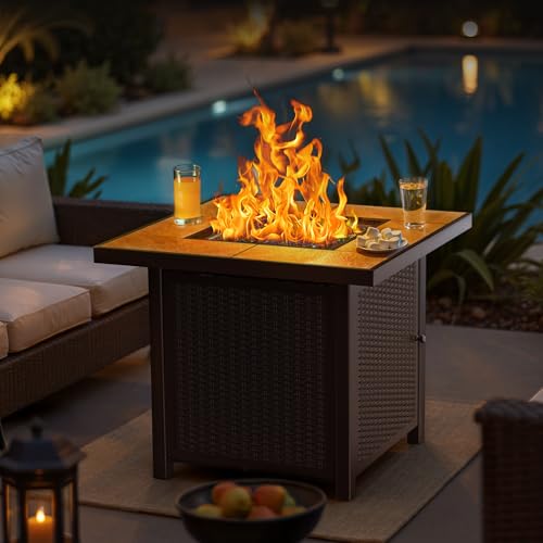 BALI OUTDOORS 50000 BTU Propane Fire Pit Table, 30 in Square Outdoor Firepit U6462