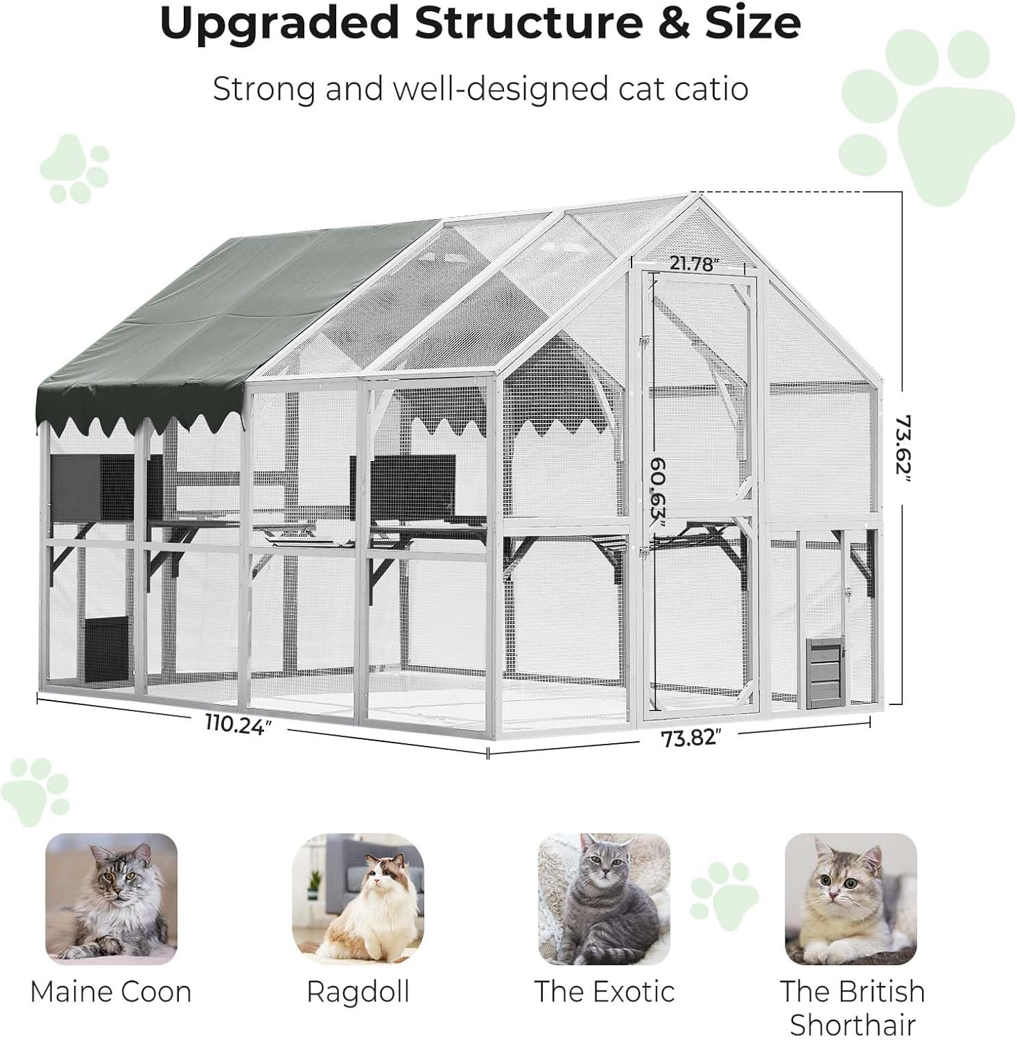 Large Catio Outdoor Cat Enclosure Wooden with Waterproof Cover O418570