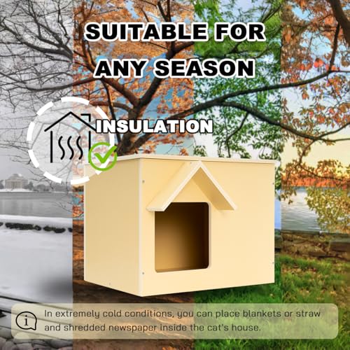 Outdoor Cat House Wooden Feral Cat Shelter with Escape Door L75941