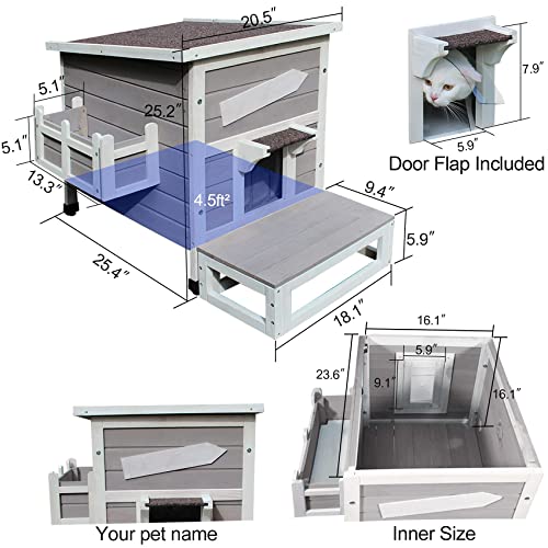 Rockever Outdoor Cat House, Large Wooden Weatherproof Shelter with Escape Door Z2462