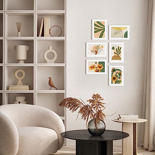 Egofine 8x10 Picture Frames Set of 6, Solid Wood with Plexiglass, White T6319