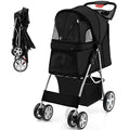Giantex Folding Dog Stroller, Pet Stroller for Small Medium Dogs Cats Puppy, 4 Lockable Wheels Cat Stroller Travel Carrier Strolling Cart with Safety Belt, Removable Liner and Storage Basket (Navy)