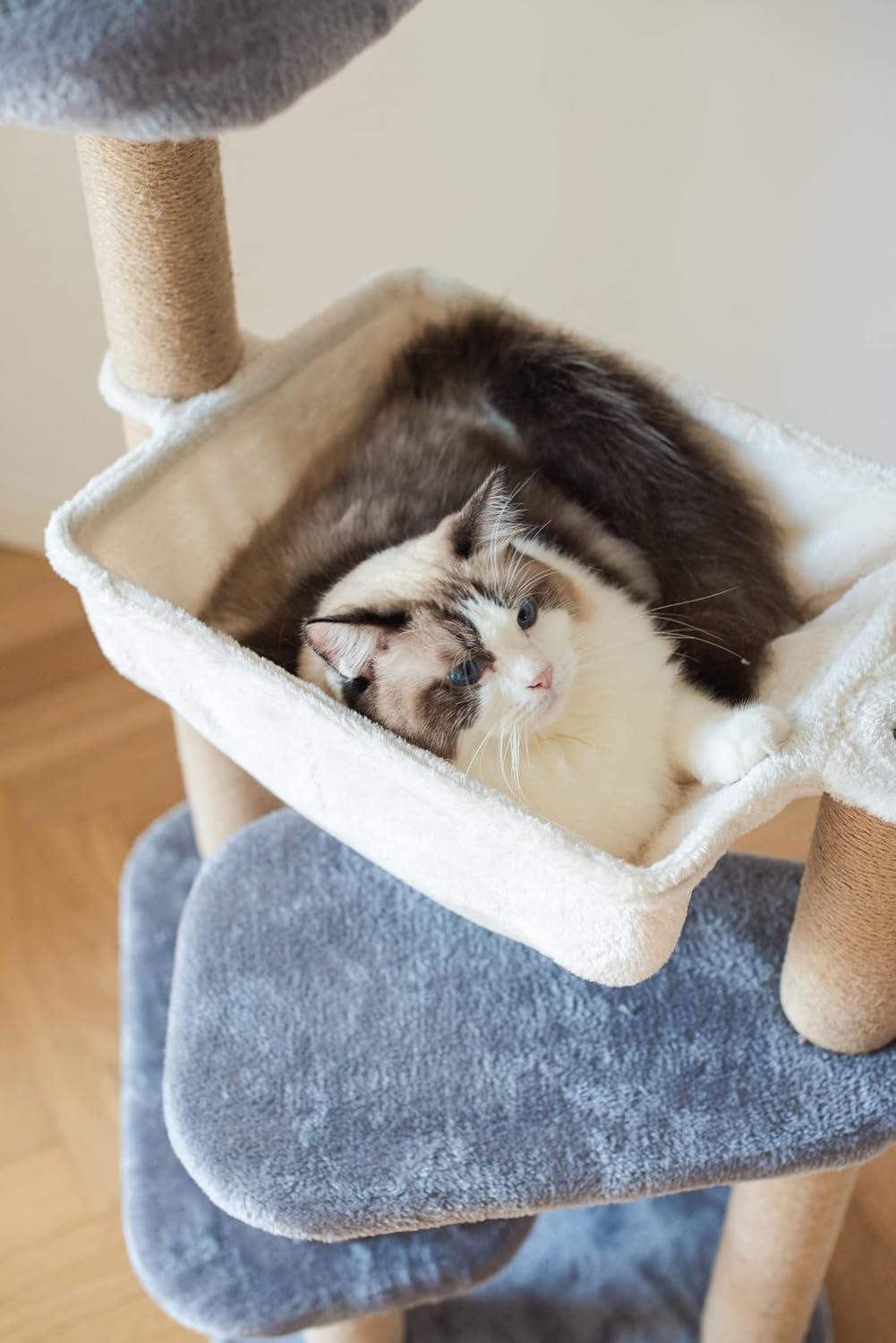 Catry Babylon Cat Tree with Cat Hammock, Scratching Post, 42" Sturdy Cat Furniture, Grey Beige P42273