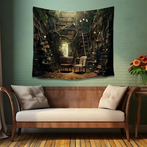 QGHOT Medieval Bookshelf Tapestry Vintage Library Wall Hanging P36533