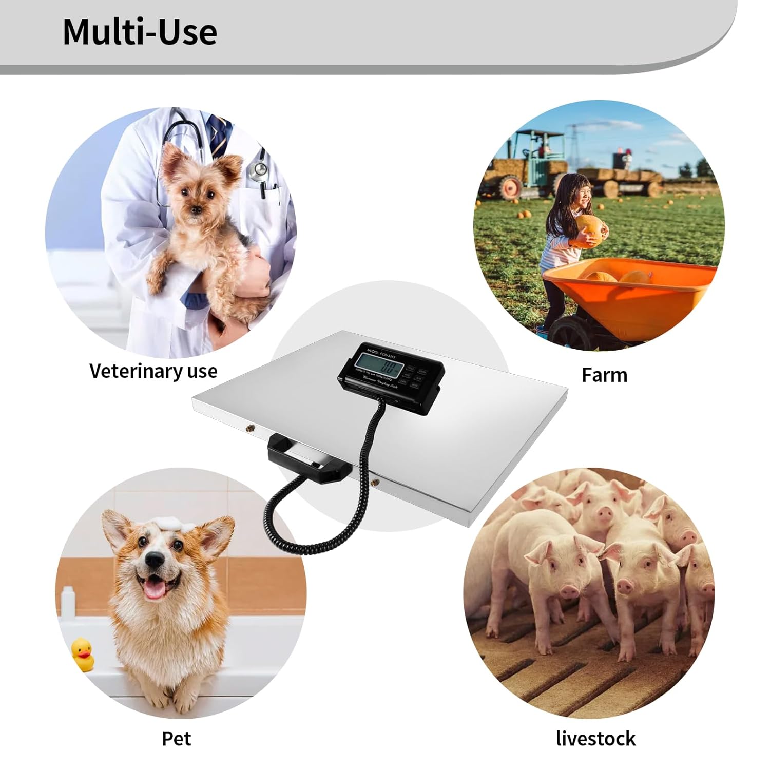Digital Livestock Scale 660Lbs Stainless Steel Platform Veterinary Scale S3102