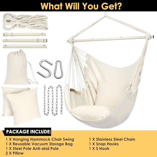 Y-STOP Hammock Chair Hanging Rope Swing with 2 Cushions, Beige I74503